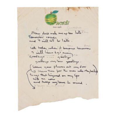 15. Paul McCartney's Handwritten "Goodbye" First-Draft Lyrics, 1969 ### PAUL MCCARTNEY