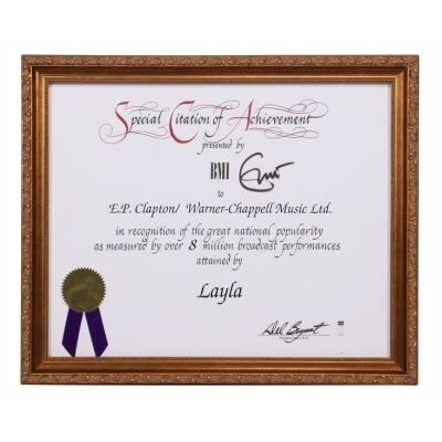 112. Eric Clapton-Autographed BMI Special Citation Of Achievement Award for "Layla" ### ERIC CLAPTON