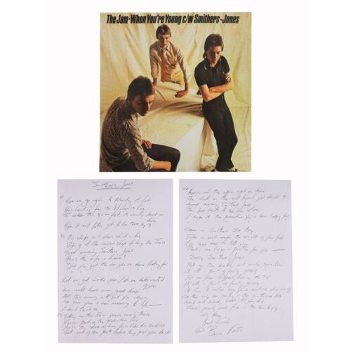 136. Bruce Foxton Handwritten and Autographed "Smithers-Jones" Lyrics and Two Prints ### THE JAM