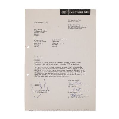 137. Paul Weller, Bruce Foxton and Rick Buckler Signed "Going Underground" Polydor Records Contract, 1980 ### THE JAM