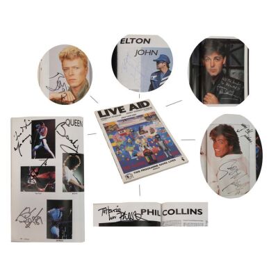 172. Queen, Paul McCartney, George Michael, David Bowie, Elton John and Others Autographed Live Aid Concert Programme and Assorted Production Paperwork ### LIVE AID (1985)