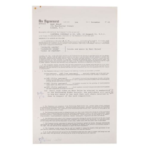179. Marc Bolan Signed Royalties Contract, 1965 ### MARC BOLAN