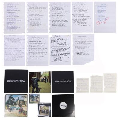 221. Complete Set of Be Here Now Album Song Lyrics Handwritten by Noel Gallagher Used Within Album Deluxe Box Set Book ### OASIS