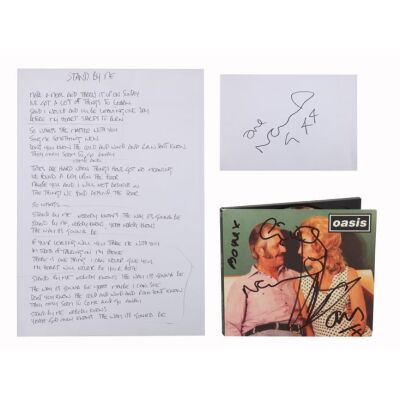 229. Noel Gallagher, Liam Gallagher, Paul 'Guigsy' McGuigan, Paul 'Bonehead' Arthurs, Alan White-autographed 'Stand By Me' CD and Handwritten Lyric Sheet ### OASIS