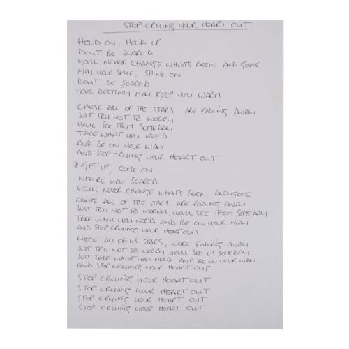230. Noel Gallagher Handwritten "Stop Crying Your Heart Out" Lyrics ### OASIS