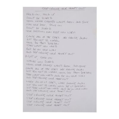 230. Noel Gallagher Handwritten "Stop Crying Your Heart Out" Lyrics ### OASIS