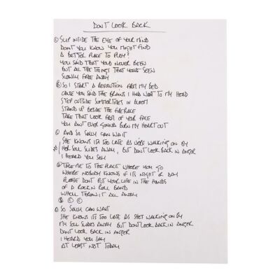 232. Noel Gallagher Handwritten "Don't Look Back In Anger" Lyrics ### OASIS