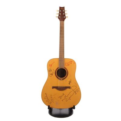 243. Noel Gallagher, Liam Gallagher, Paul "Bonehead" Arthurs, Gem Archer, Andy Bell and Others Autographed LAG Acoustic Guitar ### OASIS