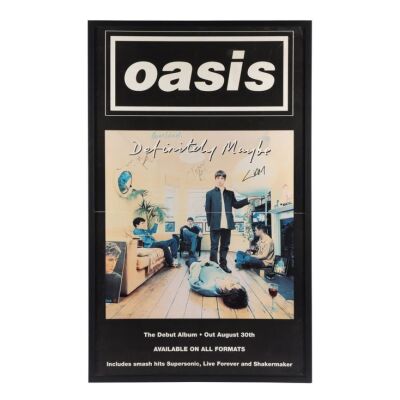 252. Liam Gallagher, Paul "Bonehead" Arthurs, Paul "Guigsy" McGuigan, and Tony McCarroll-Autographed "Definitely Maybe" Record Store Poster ### OASIS