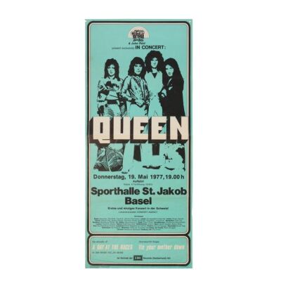 313. The Peter Hince Collection: "Sporthalle St. Jakob" Basel 1977 Concert Poster and Silver Gelatin Print ### QUEEN