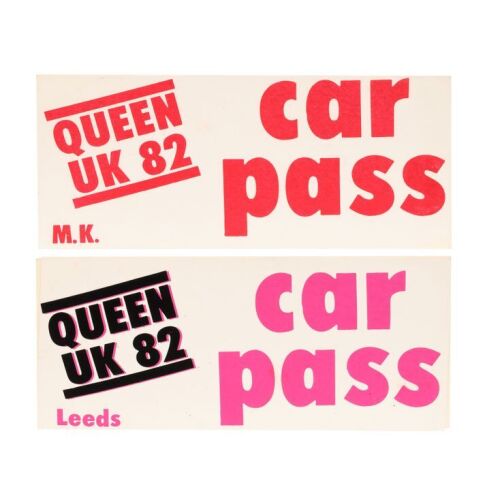 334. The Peter Hince Collection: Two Hot Space Tour UK Outdoor Show Car Passes, 1982 ### QUEEN