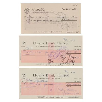 365. Set of Three Lloyds Bank and Coutts & Co. Cheques Signed by Freddie Mercury, Brian May, Roger Taylor and John Deacon, 1975 and 1981 ### QUEEN