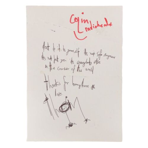 381. Thom Yorke-Autographed Handwritten Unidentified Lyrics Autographed by Colin Greenwood ### RADIOHEAD