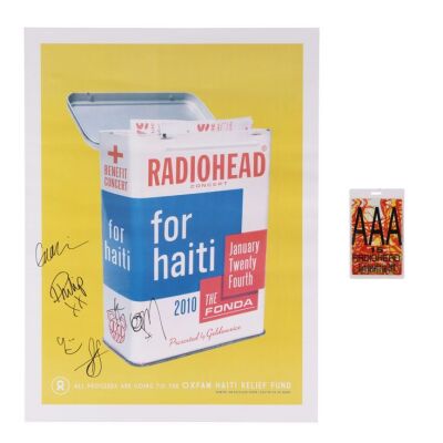 387. Thom Yorke, Colin Greenwood, Jonny Greenwood, Philip Selway, and Ed O'Brien-Autographed "Radiohead For Haiti" Concert Poster and AAA Pass ### RADIOHEAD