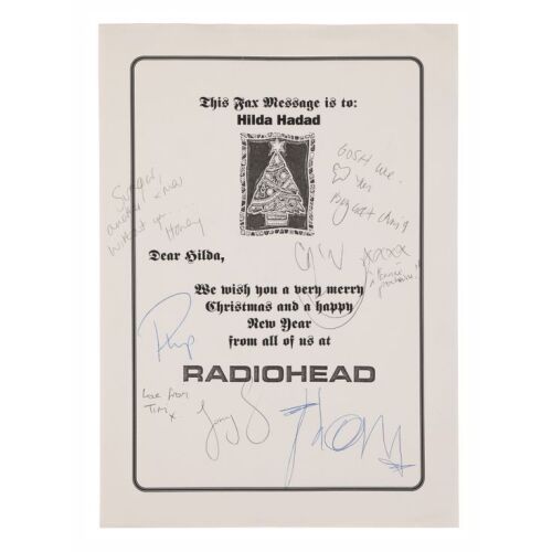 388. Thom Yorke, Jonny Greenwood, Philip Selway, Colin Greenwood and Ed O'Brien-Autographed Christmas Greeting with Handwritten Messages ### RADIOHEAD
