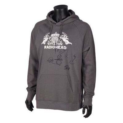 391. Thom Yorke, Colin Greenwood, Jonny Greenwood, Philip Selway, and Ed O'Brien-Autographed "Bearhead" Crest Hoodie ### RADIOHEAD