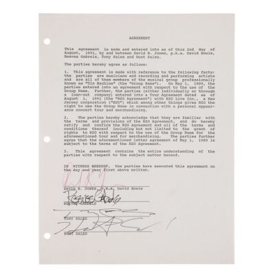 422. David Bowie and Band-Autographed Contract, 1991 ### TIN MACHINE