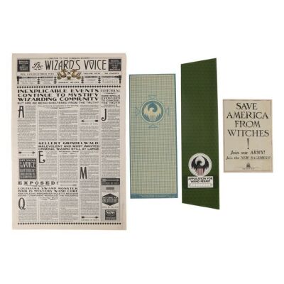 128. The Wizard's Voice Newspaper, Magical Relations Leaflet, Wand Permit Application and New Salemers Leaflet ### FANTASTIC BEASTS AND WHERE TO FIND THEM (2016)