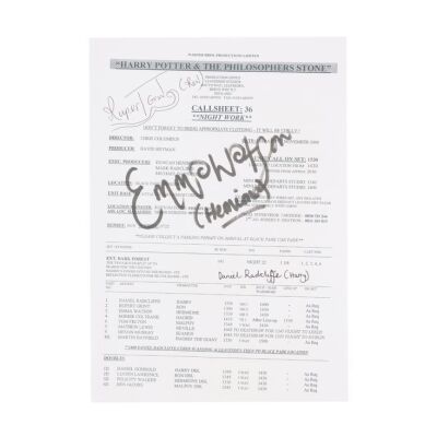 170. Cast-Autographed Call Sheet (Rupert, Emma, Daniel) ### HARRY POTTER AND THE PHILOSOPHER'S STONE (2001)