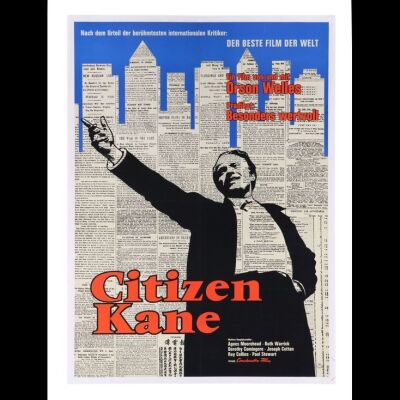 590. German A1; 60 cm x 84 cm (23.75" x 33"), Very Fine+ Linen-Backed; Unknown Artist ### CITIZEN KANE (1941)