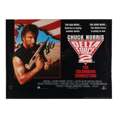 603. Chuck Norris-Autographed British Quad; 102 cm x 76 cm (40" x 30"), Very Fine Rolled; Unknown Artist ### DELTA FORCE 2 (1990)