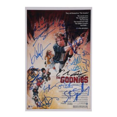 660. Steven Spielberg, Richard Donner, Cyndi Lauper, Sean Astin, Josh Brolin and Others-Autographed Reproduction Poster; 28 cm x 43 cm (11" x 17"), Drew Struzan ### GOONIES, THE (1985)