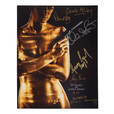 693. Roger Moore, George Lazenby, Burt Kwouk and Others-Autographed Poster; 28 cm x 36 cm (11" x 14"), ### JAMES BOND FRANCHISE (1962-PRESENT)