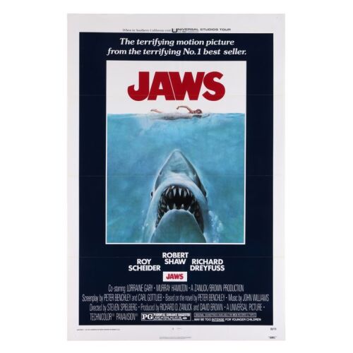 732. US One-Sheet; 69 cm x 104 cm (27" x 41"), Very Fine+ Tri-folded; Roger Kastel ### JAWS (1975)