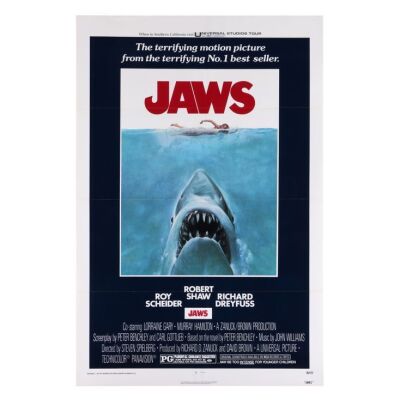732. US One-Sheet; 69 cm x 104 cm (27" x 41"), Very Fine+ Tri-folded; Roger Kastel ### JAWS (1975)