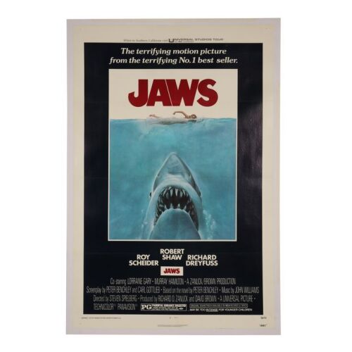 733. US One-Sheet; 69 x 104 cm (27.25" x 41"), Fine+ Linen-Backed; Roger Kastel ### JAWS (1975)