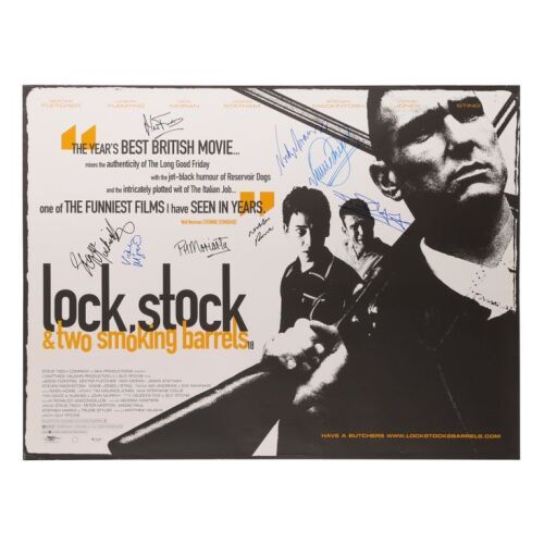 753. Vinnie Jones, Steven Mackintosh, Jason Flemyng, Nick Moran and Others-Autographed British Quad; 102 cm x 76 cm (40" x 30"), Very Fine Rolled; Empire Design ### LOCK, STOCK AND TWO SMOKING BARRELS (1998)