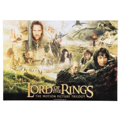 756. Elijah Wood, Sean Astin, Billy Boyd, Dominic Monaghan and Orlando Bloom-Autographed Poster; 83.5 x 59 cm (33" x 23") , ### LORD OF THE RINGS TRILOGY (2001-2003)