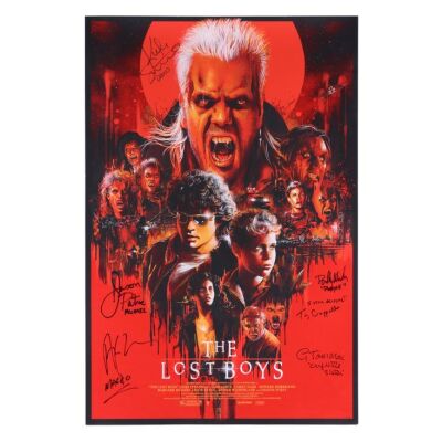 759. Kiefer Sutherland, Jason Patric, Alex Winter, Billy Wirth, Gerard McMahon and Tim Cappello-Autographed Alternative Movie Poster; 61 cm x 91 cm (24" x 36"), Near Mint- Rolled; Vance Kelly ### LOST BOYS, THE (1987)