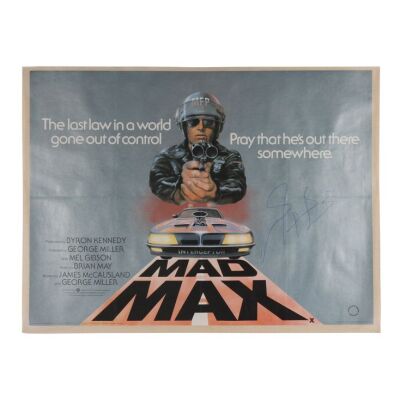762. Mel Gibson-Autographed British Quad; 102 cm x 76 cm (40" x 30"), Fine Linen-Backed; Tom Beauvais ### MAD MAX (1979)