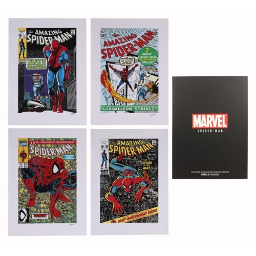 773. Set Of Four Limited Edition Stan Lee-Autographed Spider-Man and The Amazing Spider-Man Comic Book Cover Prints; (each print): 76.5 x 56.25 cm (30" x 22"), Todd McFarlane, Steve Ditko and John Romita ### MARVEL COMICS: SPIDER-MAN