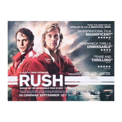 815. Chris Hemsworth, Daniel Bruhl, Ron Howard and Olivia Wilde-Autographed British Quad; 102 x 76 cm (40" x 30"), Very Fine Rolled; Creative Partnership ### RUSH (2013)