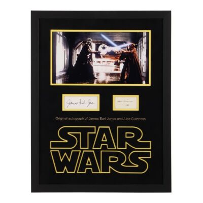 843. Alec Guinness and James Earl Jones Autograph Display; 37.5 x 48.5 2.5 cm (14.75" x 19" x 1"), ### STAR WARS: A NEW HOPE (1977)