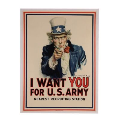 895. "I WANT YOU FOR U.S. ARMY" First World War Propaganda; 76 x 103 cm (30" x 40.5"), Fine Linen-Backed; James Montgomery Flagg ### U.S. ARMY