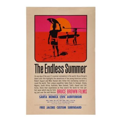 619. US Special Touring Poster; 28 x 44 cm (11" x 17.25"), Very Fine+ Rolled; John Van Hamersveld ### ENDLESS SUMMER, THE (1965)