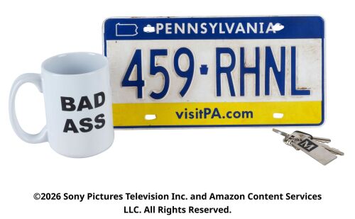 Lot #96: The Boys' Van License Plate, Car Keys and Mother's Milk's (M.M.) Mug ### THE BOYS (T.V. SERIES, 2019 - 2026)