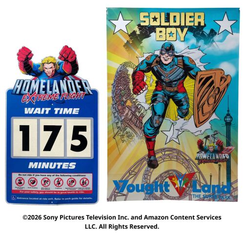 Lot #212: VoughtLand Soldier Boy Poster and Homelander Ride Sign ### THE BOYS (T.V. SERIES, 2019 - 2026)