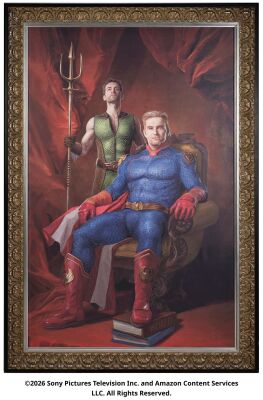 Lot #302: Screen-Matched Oversized Framed Printed Homelander and The Deep Canvas Painting ### THE BOYS (T.V. SERIES, 2019 - 2026)