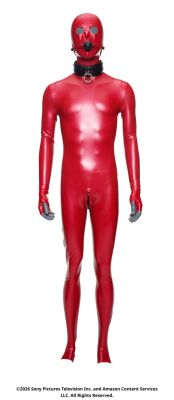 Lot #399: Laddio's Tek Knight Dungeon Rubber Red Suit with Mask and Collar ### THE BOYS (T.V. SERIES, 2019 - 2026)