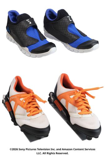 Lot #42: Pair of A-Train Shoes and Pair of Shockwave Shoes with Stands ### THE BOYS (T.V. SERIES, 2019 - 2026)