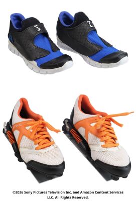 Lot #42: Pair of A-Train Shoes and Pair of Shockwave Shoes with Stands ### THE BOYS (T.V. SERIES, 2019 - 2026)