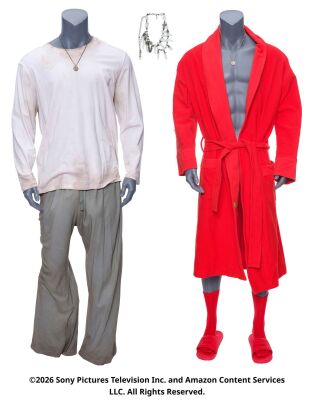 Lot #129: Pair of Love Sausage's Herogasm and Sage Grove Mental Hospital Costumes with Love Sausage's Girlfriend's Necklace ### THE BOYS (T.V. SERIES, 2019 - 2026)