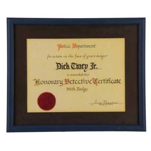 146. Dick Tracy Jr.'s (Charlie Korsmo) Framed Honorary Detective Certificate ### DICK TRACY (1990)