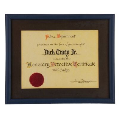 146. Dick Tracy Jr.'s (Charlie Korsmo) Framed Honorary Detective Certificate ### DICK TRACY (1990)