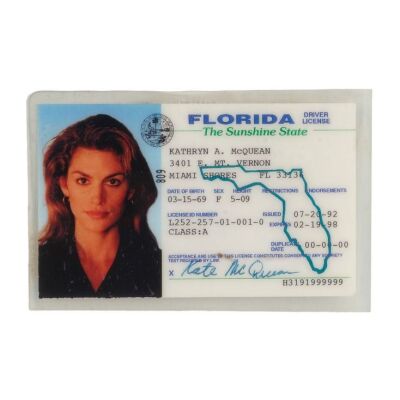 188. Kathryn "Kate" McQuean's (Cindy Crawford) Florida Driver License ### FAIR GAME (1995)
