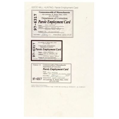 269. Production-Made Parole Employment Cards ### GOOD WILL HUNTING (1997)